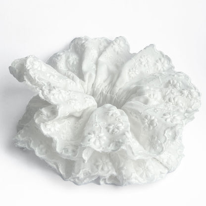 Chouchou en Tissu Brodé Blanc