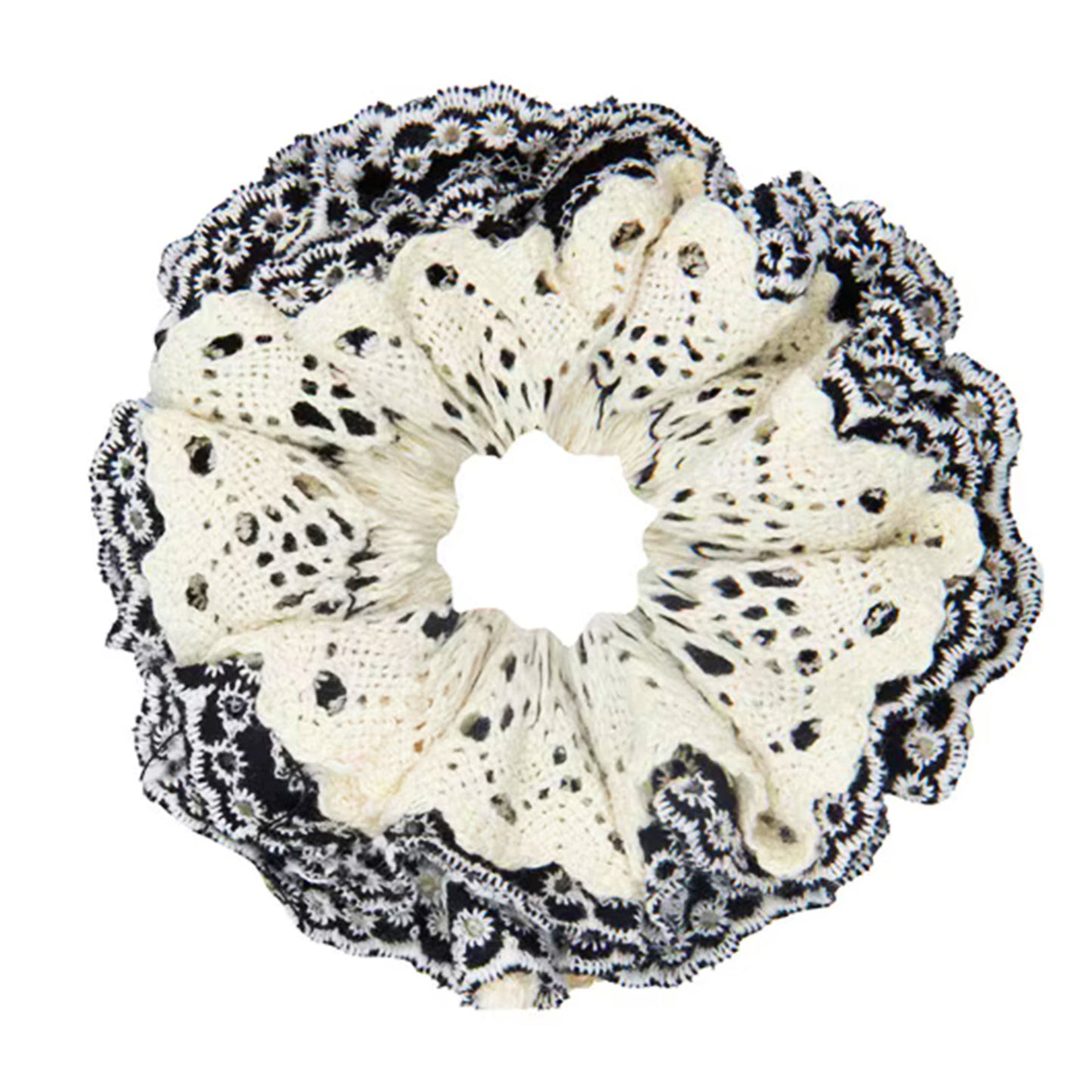 Chouchou en Dentelle Brodée Noir - Collection Rosemarie