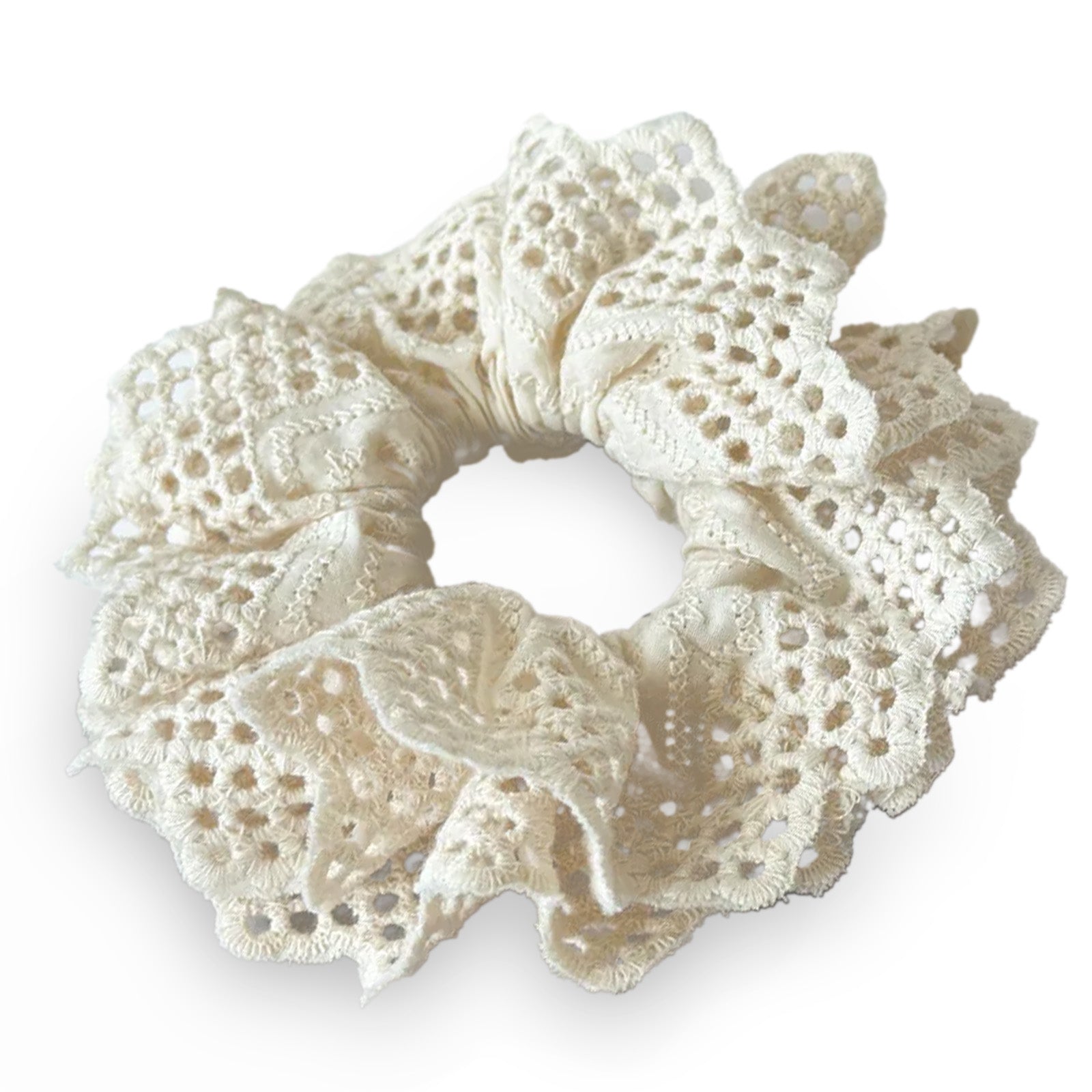 Chouchou en Dentelle Brodée Ivoire - Collection Rosemarie