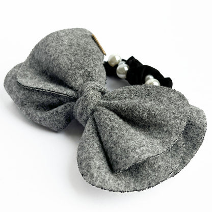 Chouchou en Satin à Nœud & Perles Gris - Collection Carmeline