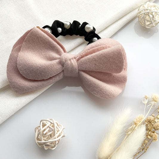 Chouchou en Satin à Nœud & Perles Rose