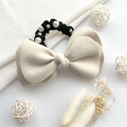 Chouchou en Satin à Nœud & Perles Blanc