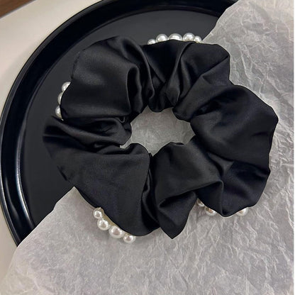 Chouchou en Satin Perlé Noir - Collection Marjorie