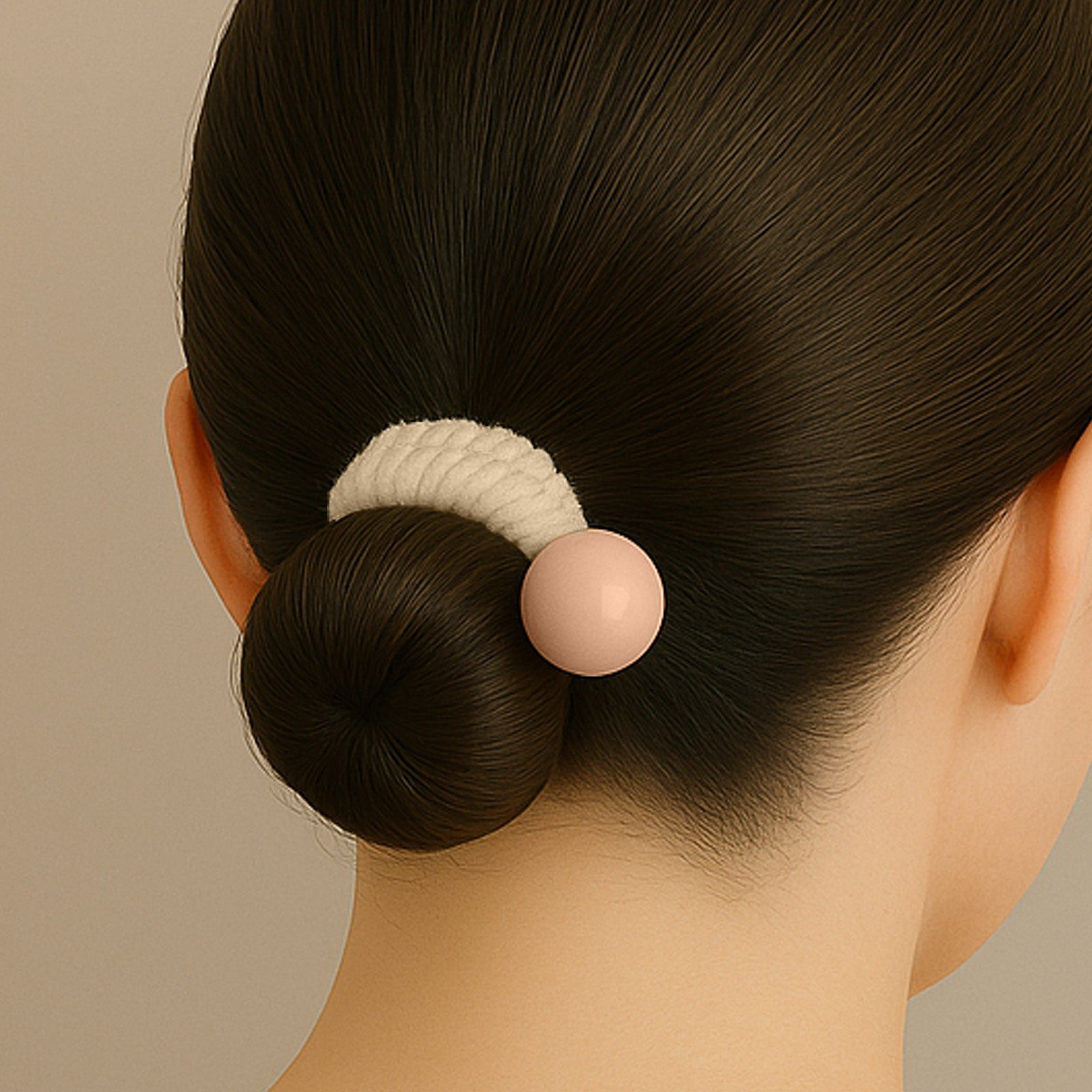 Duo de Chouchous Classique pour Cheveux en Maille avec Perle Minimaliste Beige