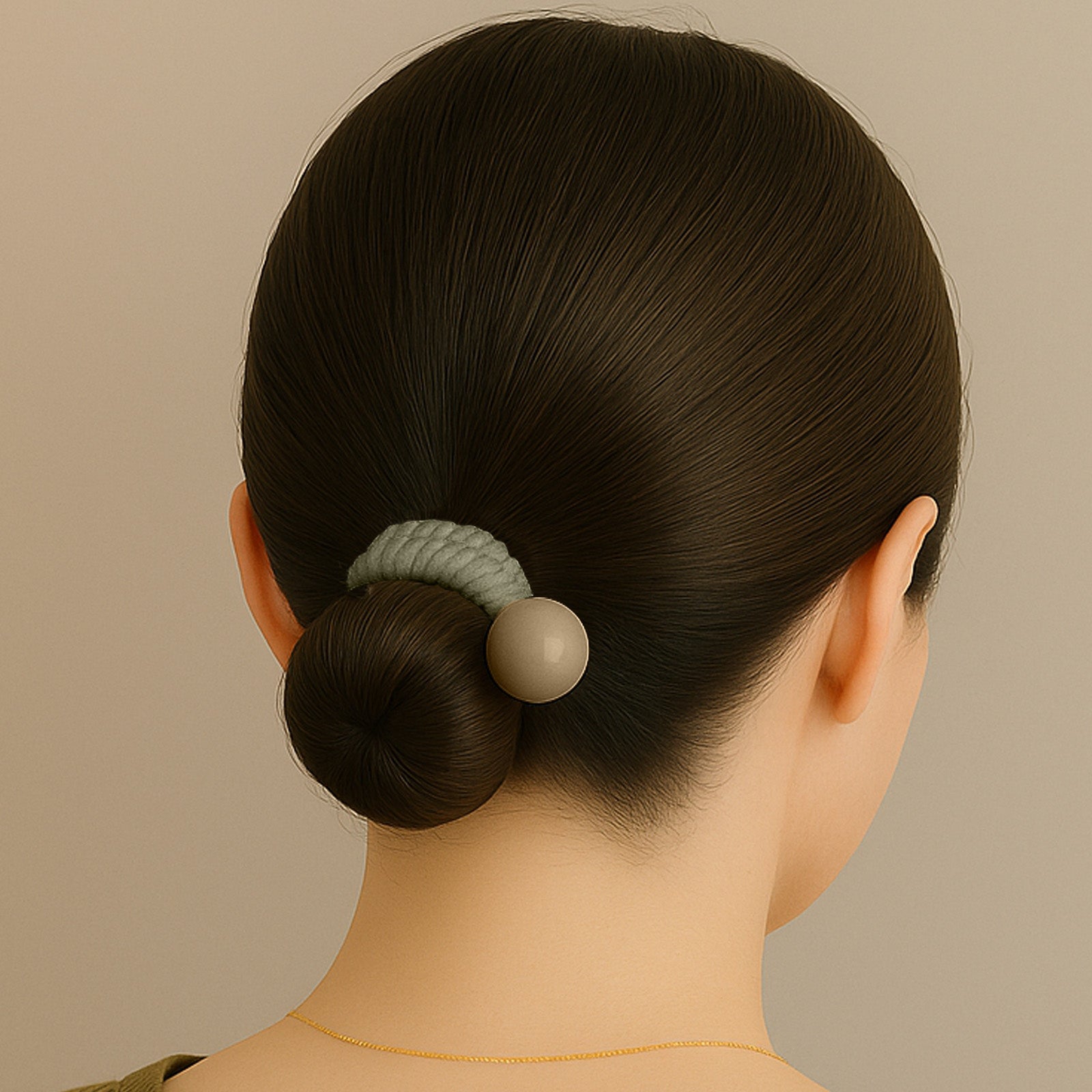 Duo de Chouchous Classique pour Cheveux en Maille avec Perle Minimaliste Vert