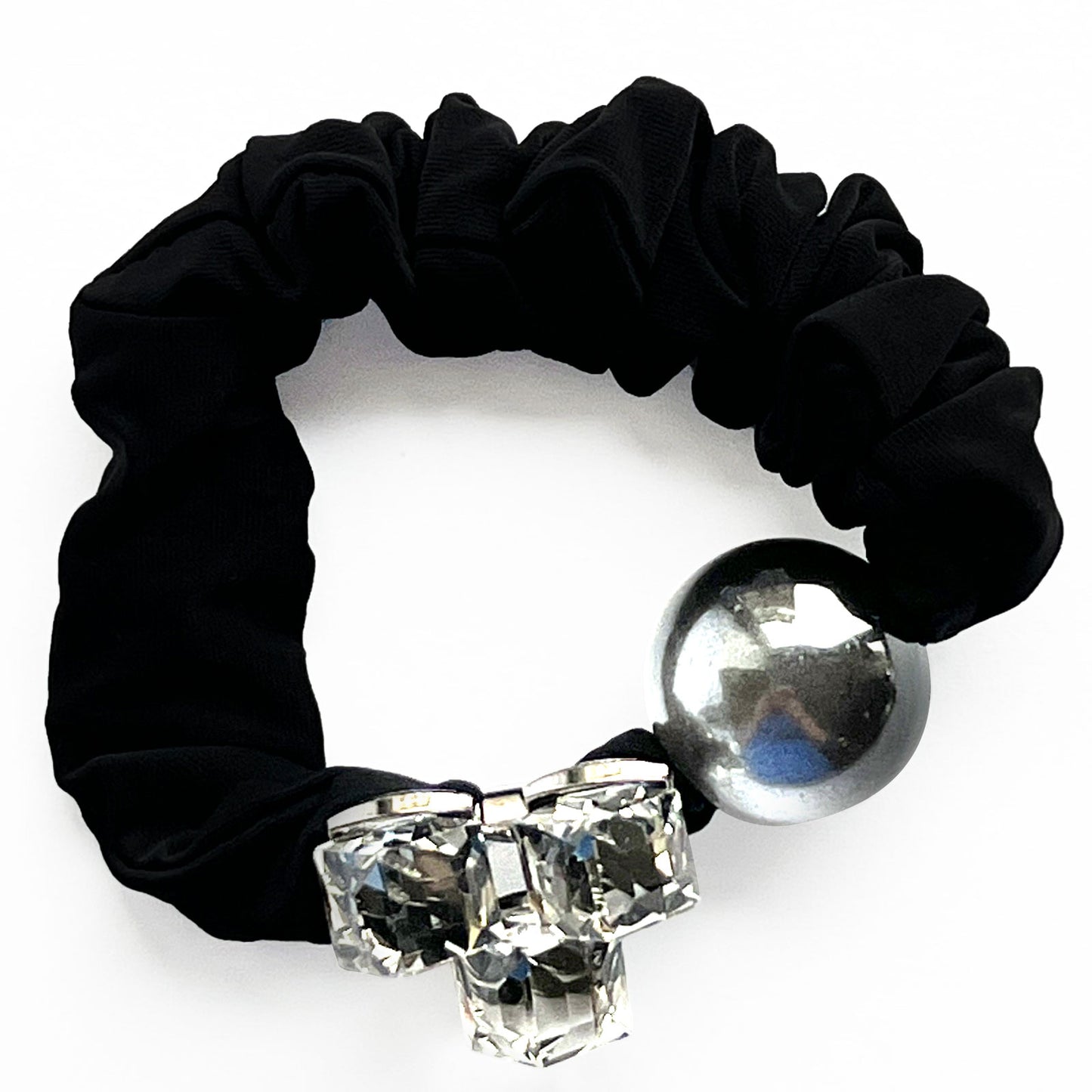 Chouchou en Satin Cristaux et Perle Argenté Emberlynn