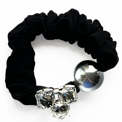 Chouchou en Satin Cristaux et Perle Argenté Emberlynn