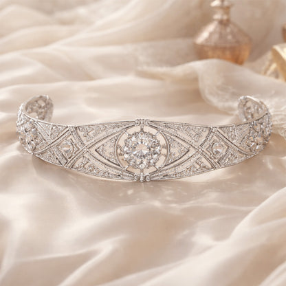 Tiare Couronne Argentée Années Folles Cristal de Sussex Style Duchesse