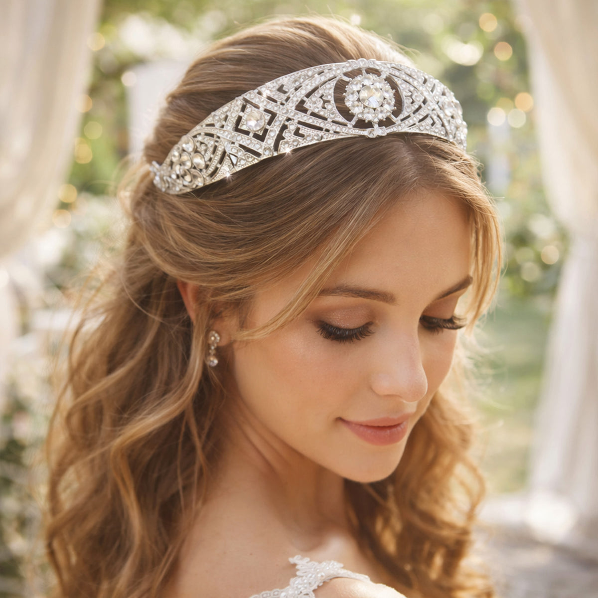 Tiare Couronne Argentée Années Folles Cristal de Sussex Style Duchesse