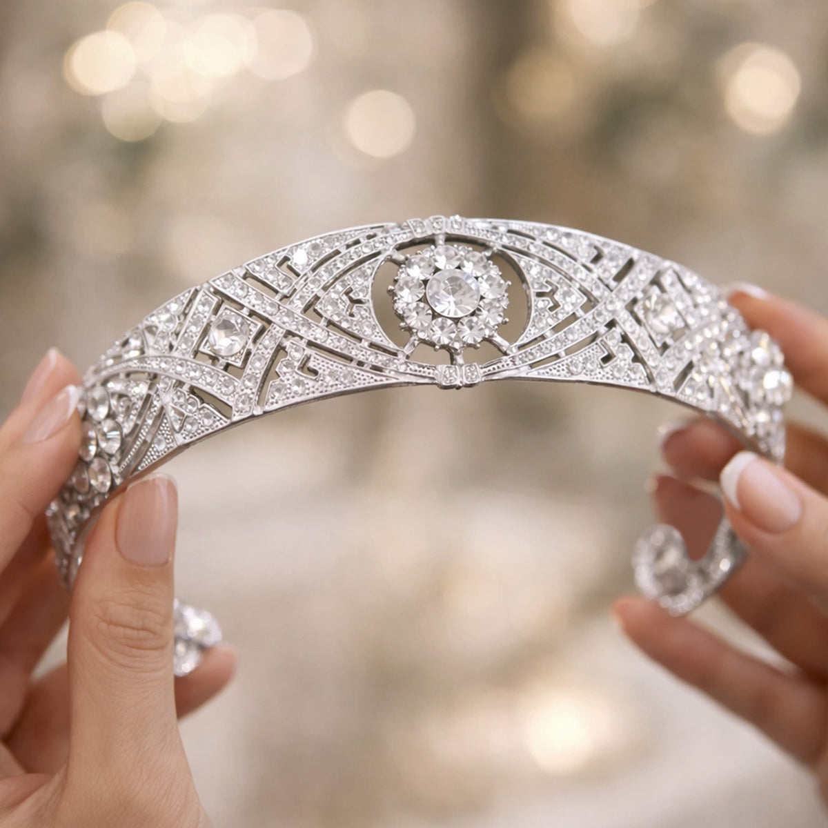 Tiare Couronne Argentée Années Folles Cristal de Sussex Style Duchesse
