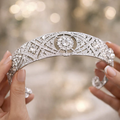 Tiare Couronne Argentée Années Folles Cristal de Sussex Style Duchesse