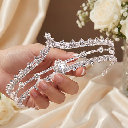 Diadème Fin Argenté en Cristaux facettés brillants avec Double Rang