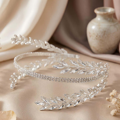 Couronne Feuilles de Laurier Argenté Double Rang Cristallisé Style Grec