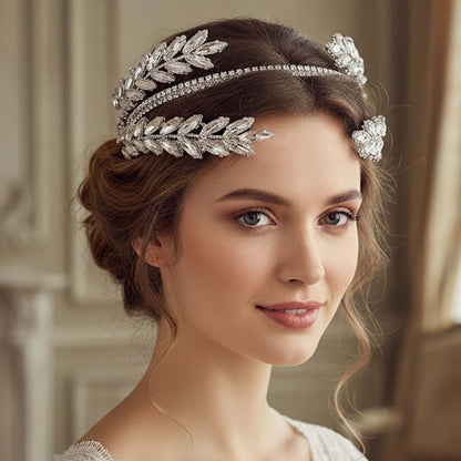 Couronne Feuilles de Laurier Argenté Double Rang Cristallisé Style Grec