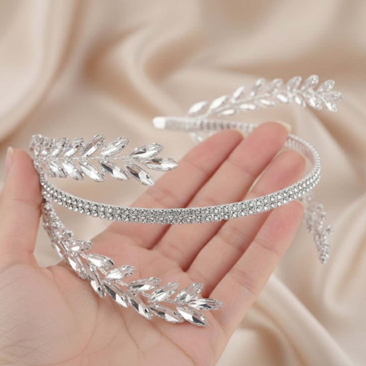 Couronne Feuilles de Laurier Argenté Double Rang Cristallisé Style Grec