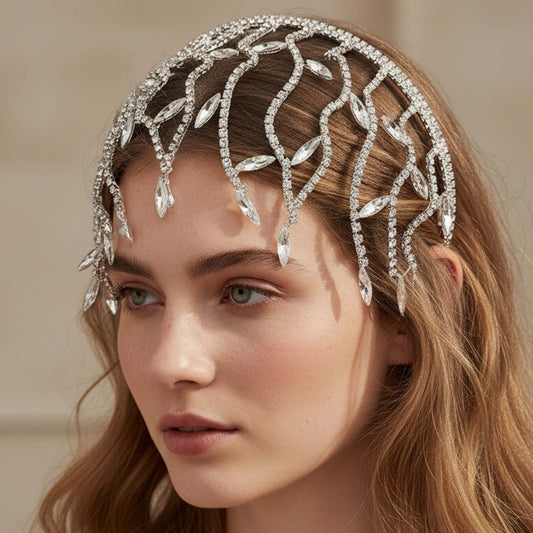 Couronne Contemporaine Argentée à Branches de Laurier Cristallisées