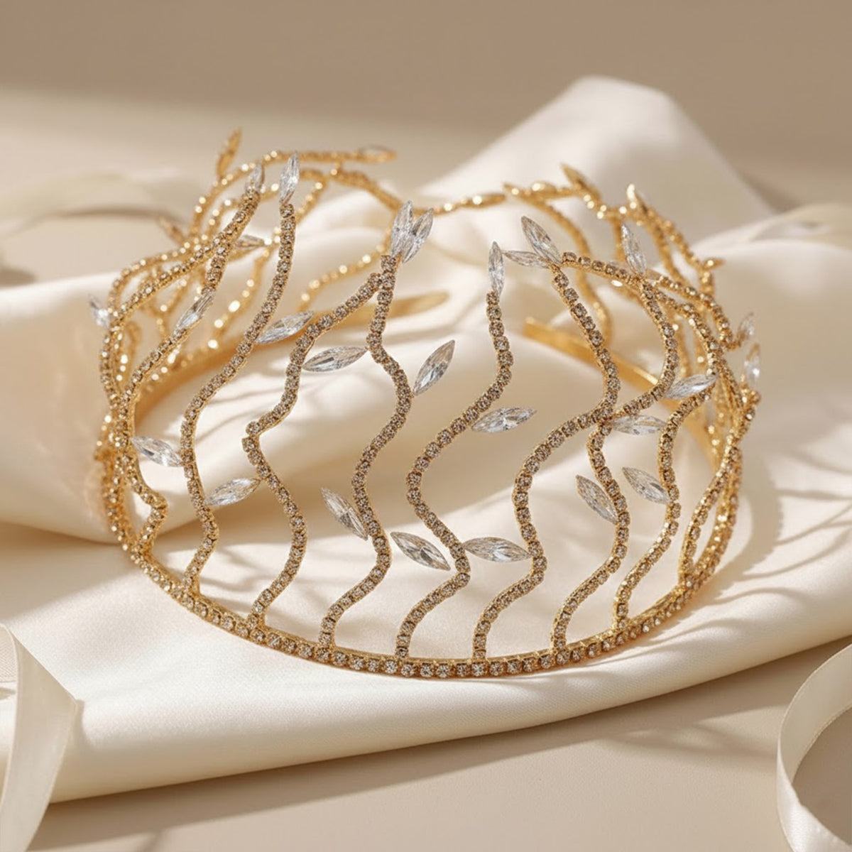 Couronne Contemporaine Dorée à Branches de Laurier Cristallisées