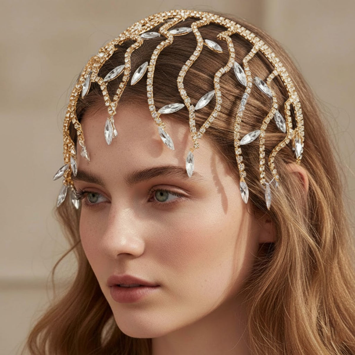 Couronne Contemporaine Dorée à Branches de Laurier Cristallisées