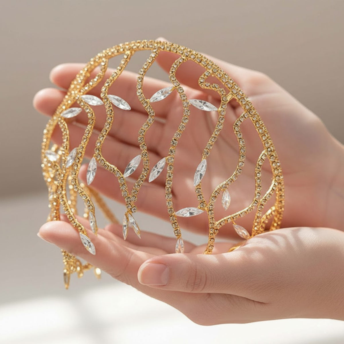 Couronne Contemporaine Dorée à Branches de Laurier Cristallisées