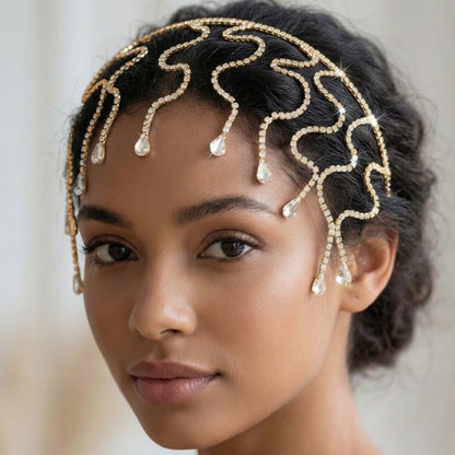 Bijou de Tête Grâcieuse Doré avec Arabesques en Strass Délicats