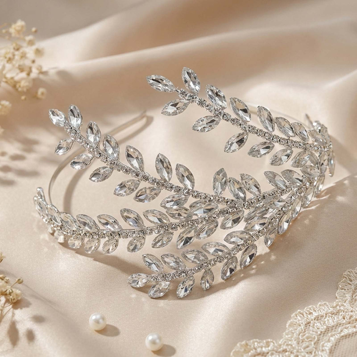 Diadème Serre-tête de Cérémonie à Branches Végétales en Cristaux Marquise
