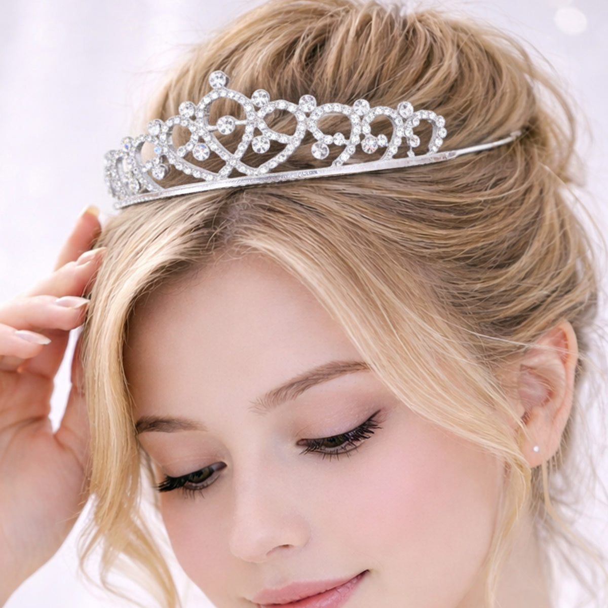 Diadème Fin Argenté en Strass Alba Flora Perles & Pétale