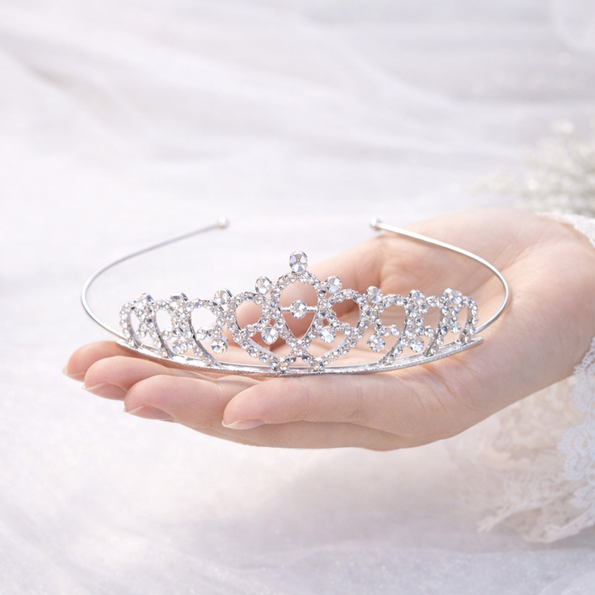 Diadème Fin Argenté en Strass Alba Flora Perles & Pétale