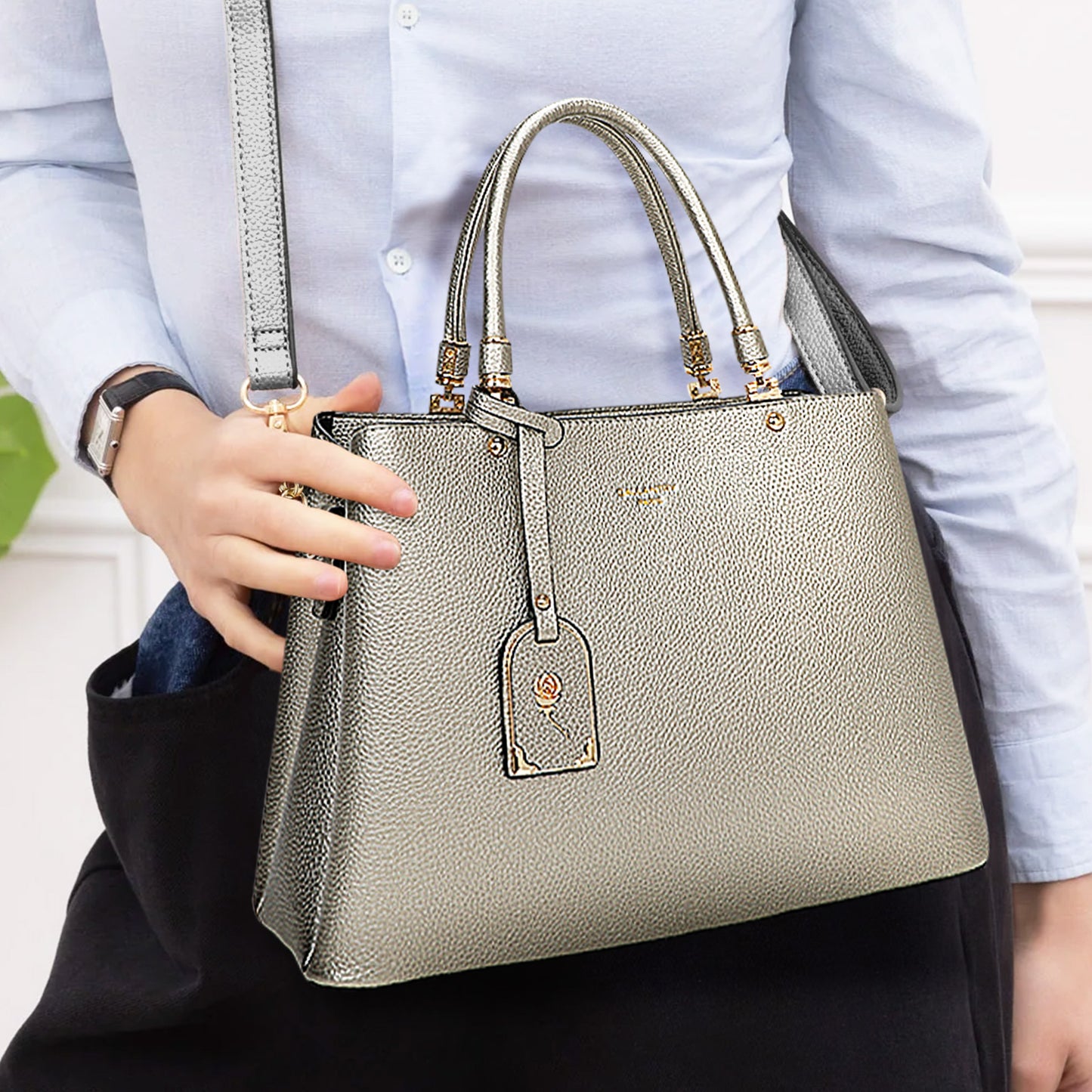 Sac à Main Cabas à Attache Florale Octavia Argent