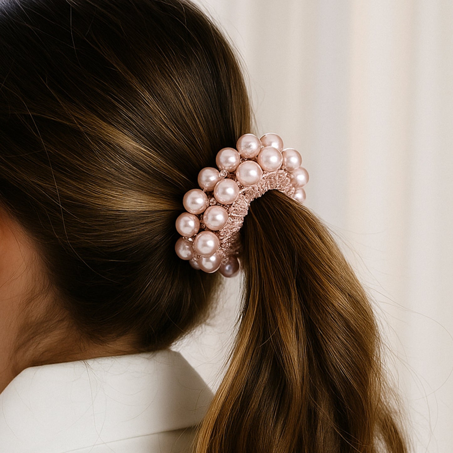 Élastique pour Cheveux avec Perles Brillants Glamour Lavande