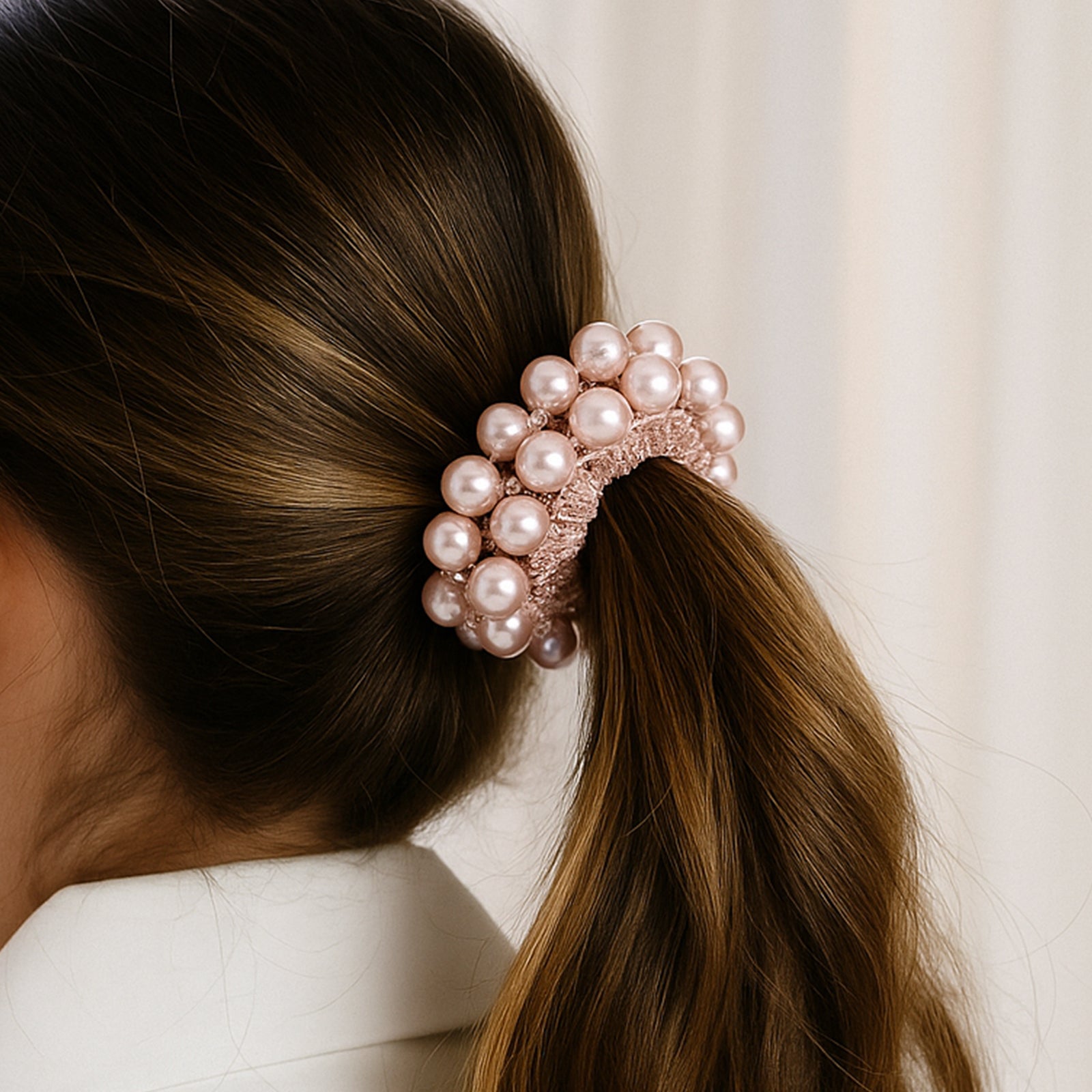 Élastique pour Cheveux avec Perles Brillants Glamour Lavande