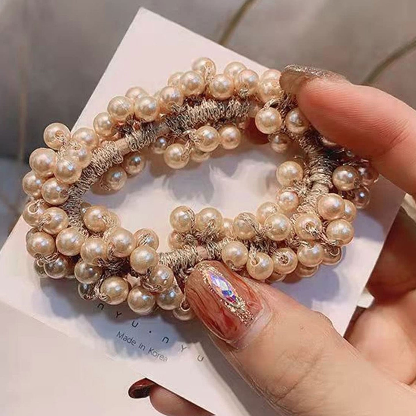 Élastique Élégant avec Perles Jannett Beige Champagne