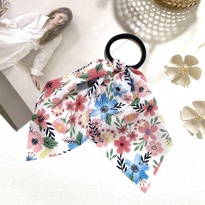 Élastique Foulard pour Cheveux à Ruban en Voile Fleuri Tropical Rose