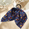 Élastique Foulard Elodie à Ruban Fleuri Bleu Marine