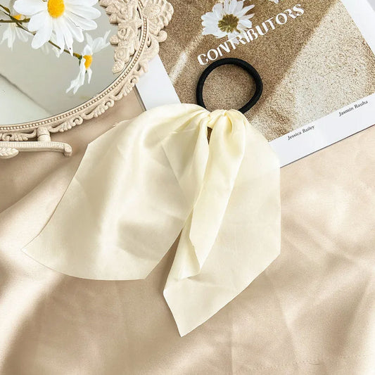 Élastique Foulard pour Cheveux à Ruban en Satin Uni Ivoire