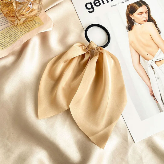 Élastique Foulard pour Cheveux à Ruban en Satin Uni Beige