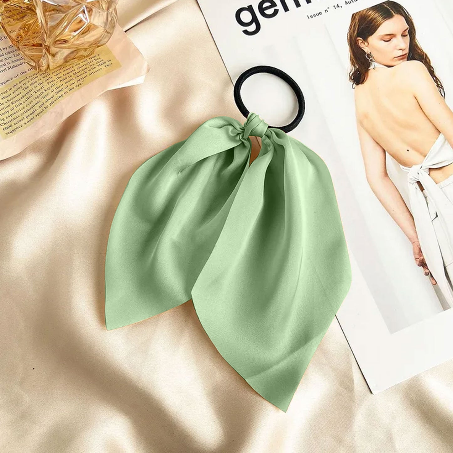 Élastique Foulard pour Cheveux à Ruban en Satin Uni Vert Sauge