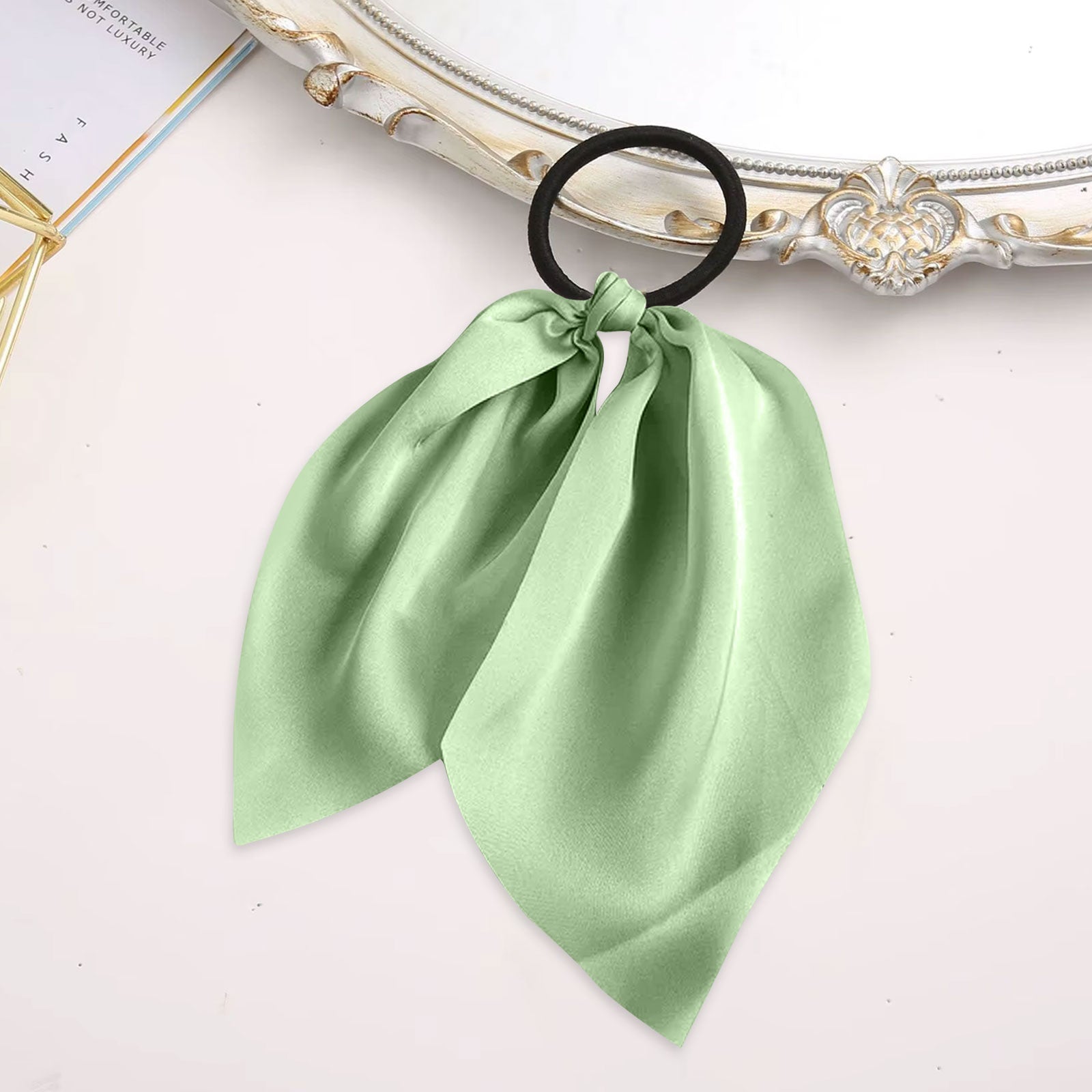 Élastique Foulard Michelle à Ruban en Satin Vert Sauge