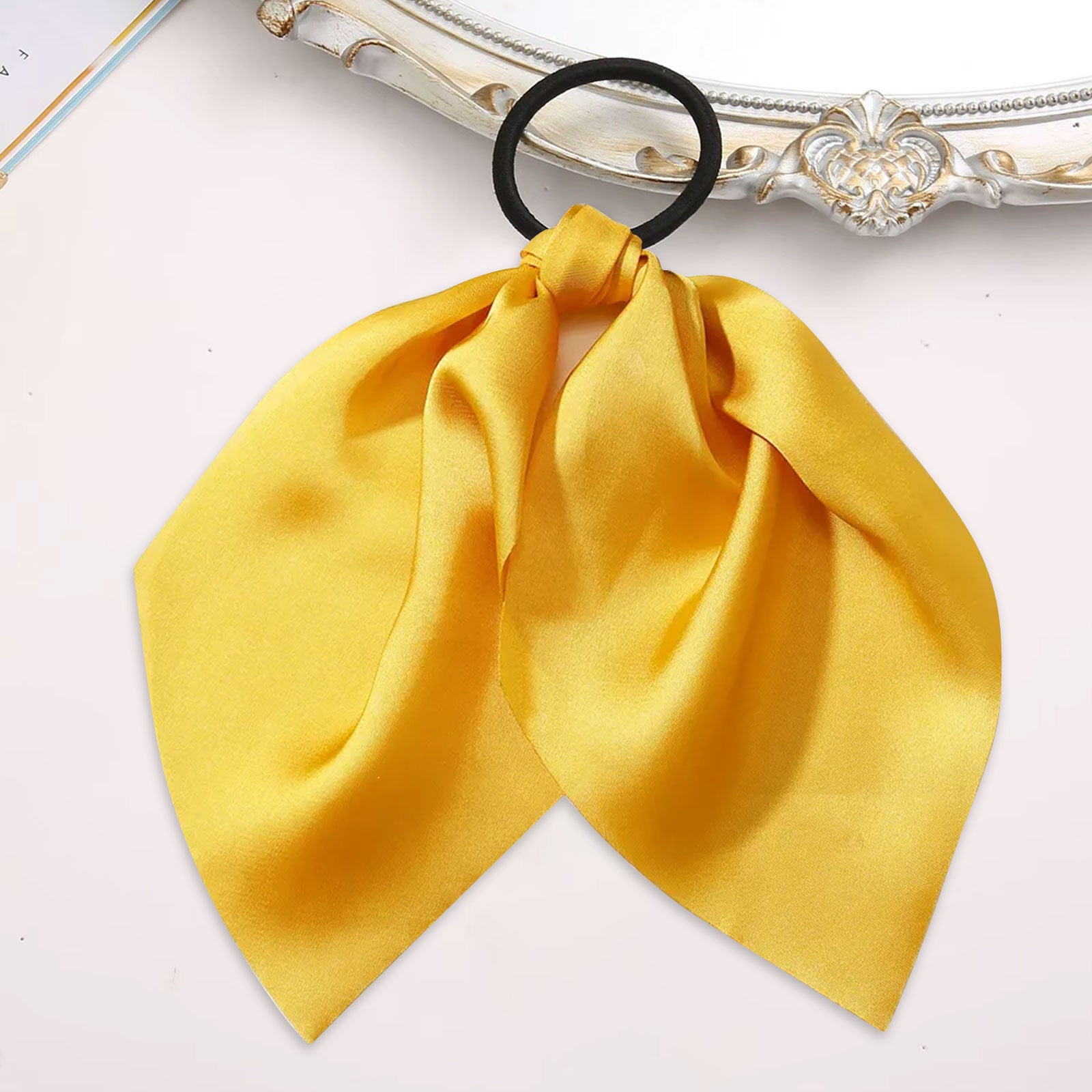 Élastique Foulard pour Cheveux à Ruban en Satin Uni Jaune