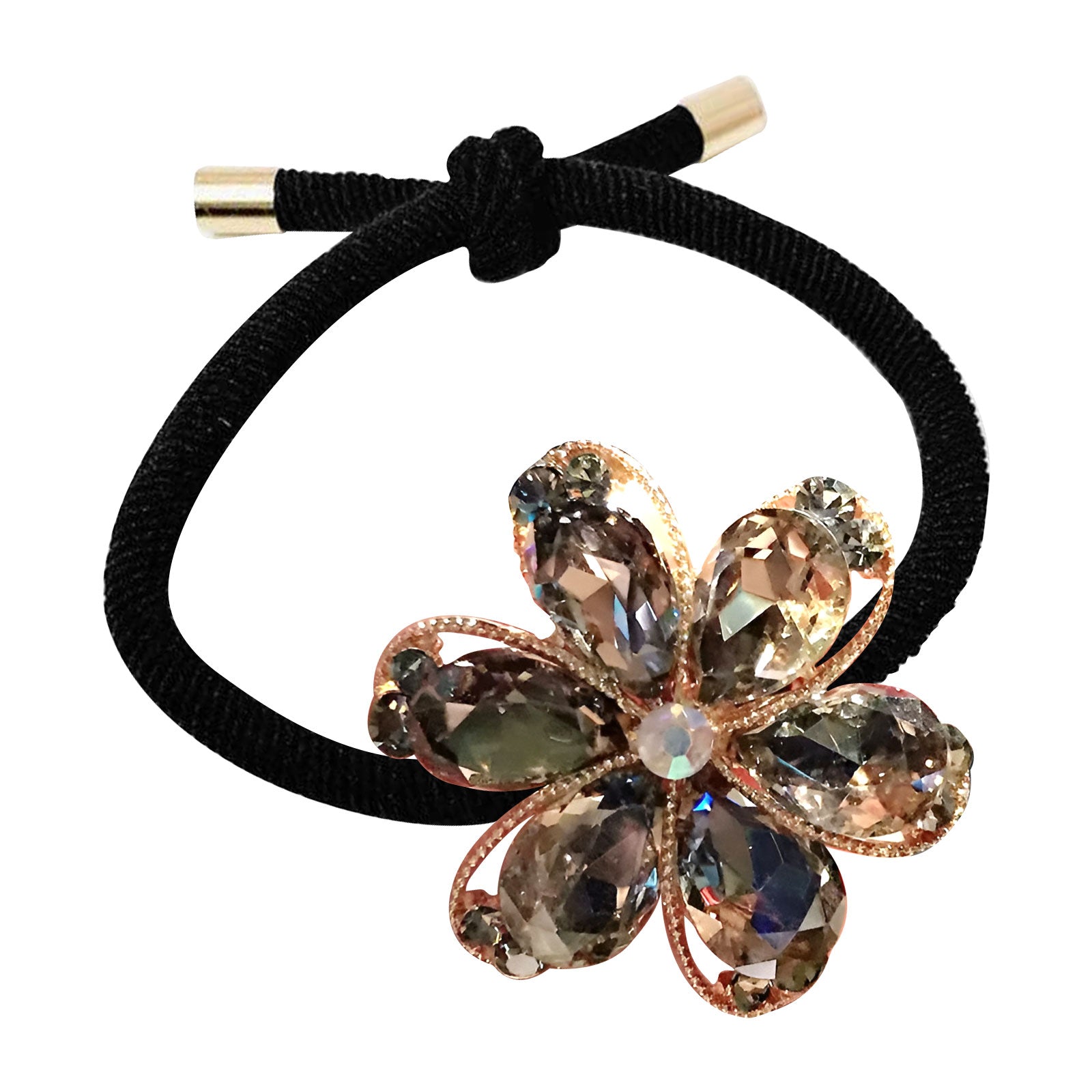 Élastique Casual pour Cheveux à Fleur Lustrée en Strass Raffiné Gris