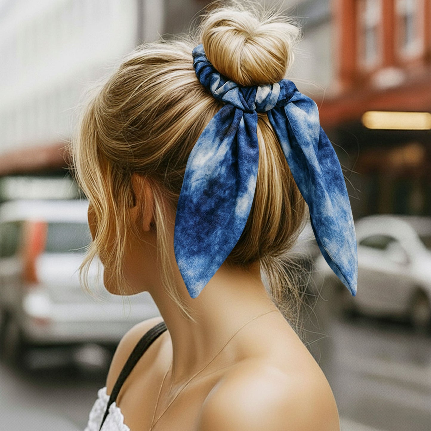 Chouchou Foulard Nyméria Tie and Dye Marine