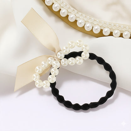 Élastique Vintage Blair à Nœud en Satin Perlé Beige