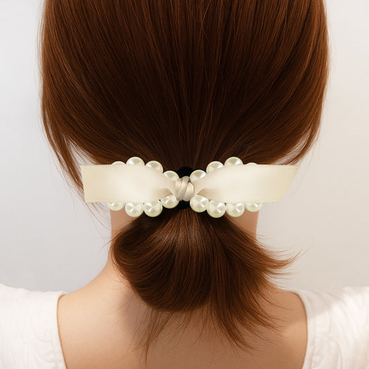 Élastique Vintage Blair à Nœud en Satin Perlé Beige