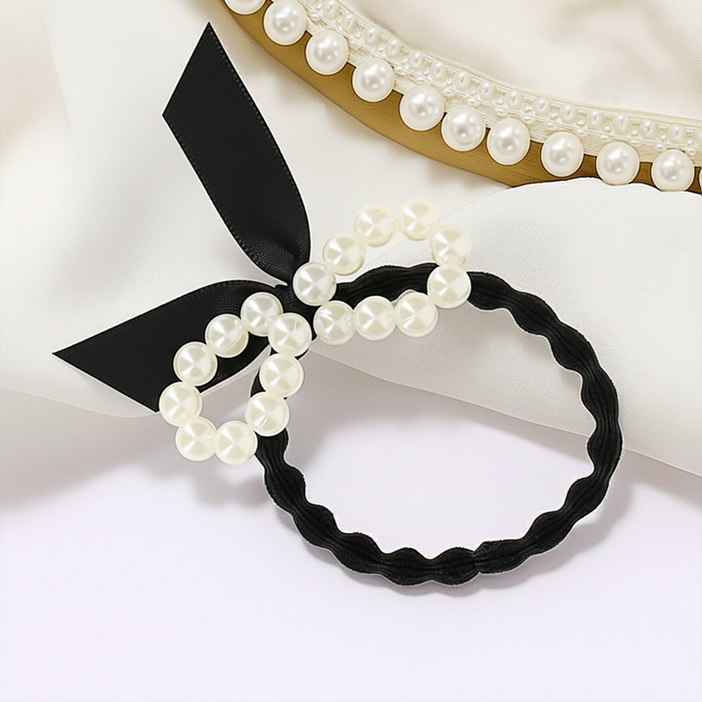 Élastique Vintage Blair à Nœud en Satin Perlé Noir