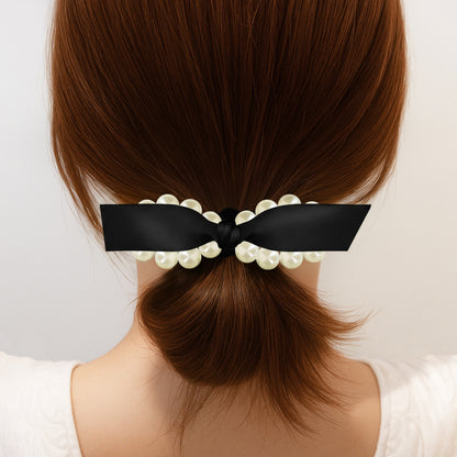 Élastique Vintage Blair à Nœud en Satin Perlé Noir