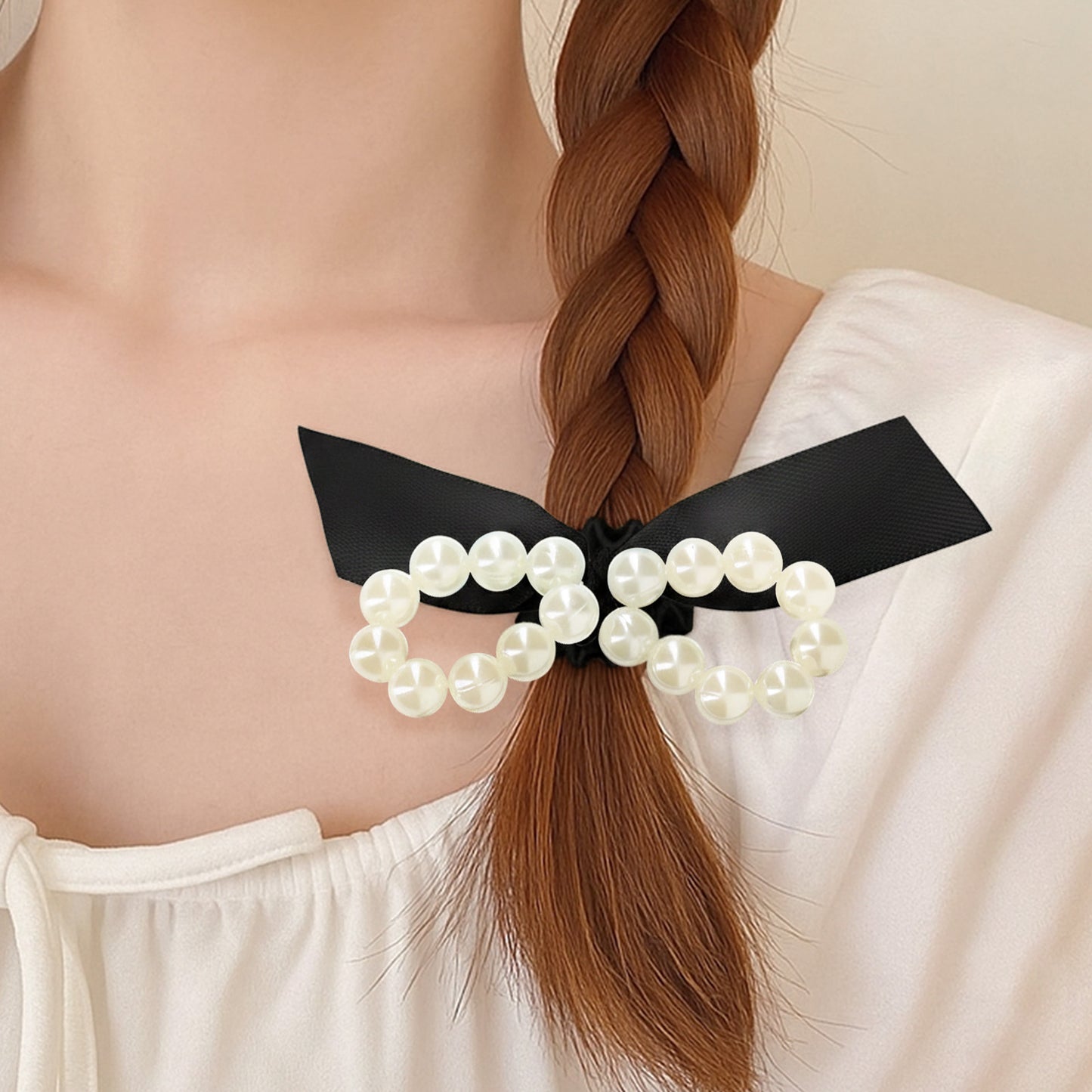 Élastique Vintage Blair à Nœud en Satin Perlé Noir