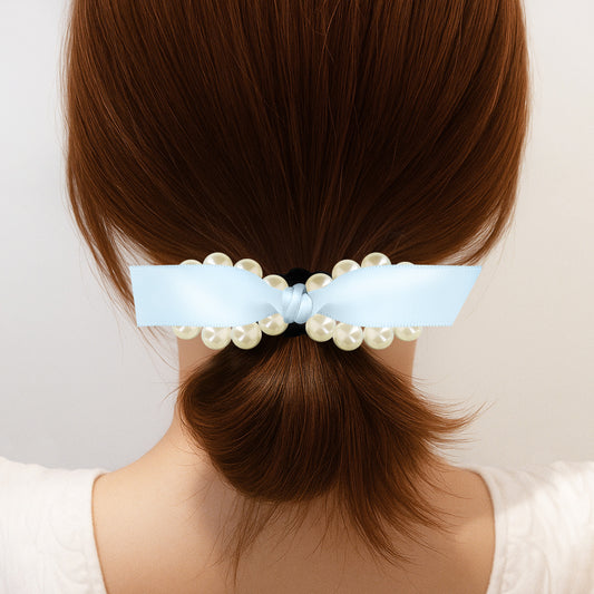 Élastique Vintage Blair à Nœud en Satin Perlé Bleu