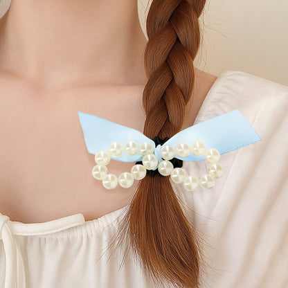 Élastique Vintage Blair à Nœud en Satin Perlé Bleu