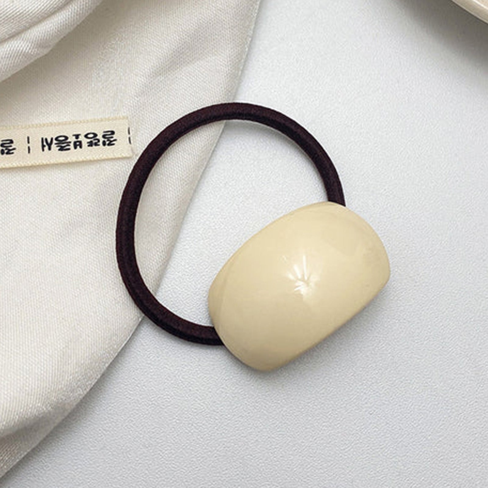 Élastique Casual pour Cheveux avec Perle Effet Bois Blanc Cassé