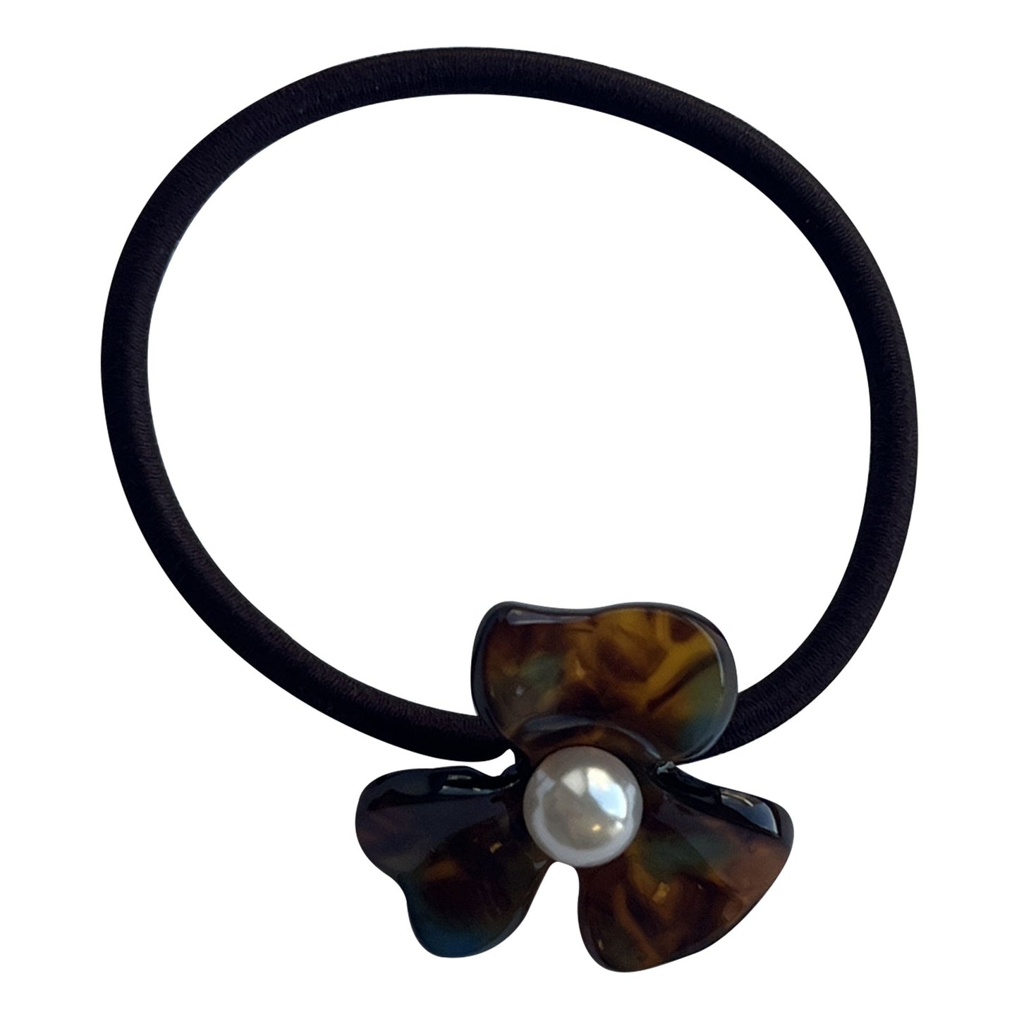 Élastique Casual pour Cheveux avec Fleur Ambre Nacrée et Perle Exquis Bleu et Brun