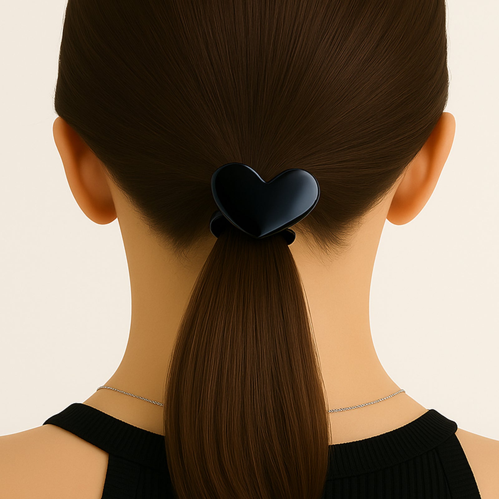 Élastique Casual pour Cheveux à Manchon Poli Cœur d'Opaline Gracieux Noir